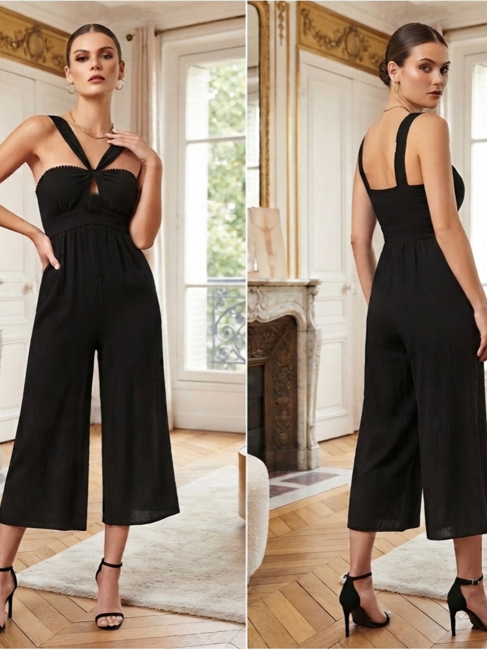 Maeve by Anthropologie Black Swiss Dot Keyhole Cropped Jumpsuit Size 0